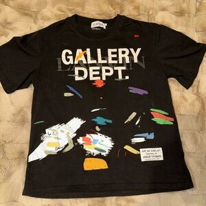 Lanvin Black 'Gallery Dept.' Short Sleeve Tee with Multicolor Paint Splatter